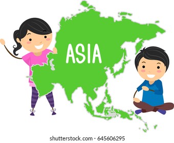 An Illustration of Stickman Asian Kids Presenting the Continent of Asia