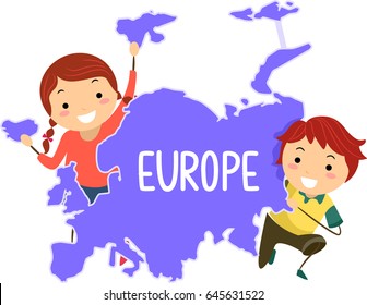 Illustration of Stickman European Kids Presenting the Continent of Europe