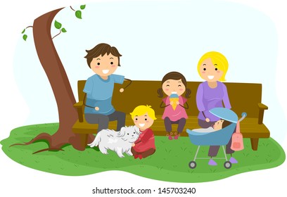 Illustration Of Stickman Family Bonding At The Park