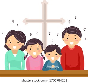 Illustration Of Stickman Family In Church Singing Songs In Mass