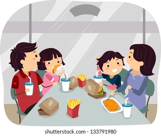 Illustration Of Stickman Family Dining In A Fastfood