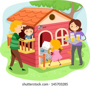 Illustration Of Stickman Family Having A Pastime In A Playhouse