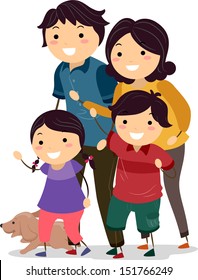 Illustration of a Stickman Family Looking to Their Right Before Crossing the Street