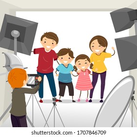 Illustration of Stickman Family In a Photo Shoot with a Photographer at the Studio