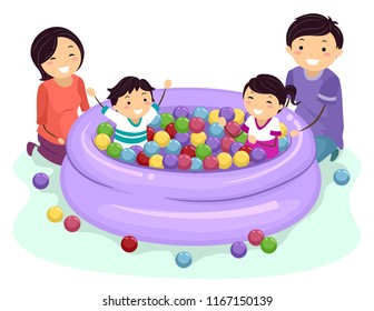 Illustration of a Stickman Family Playing in a Ball Pit Pool in the Playground