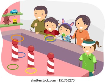 Illustration of a Stickman Family Playing Ring Toss