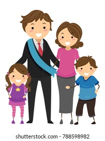 Illustration of Stickman Family with a Politician Father