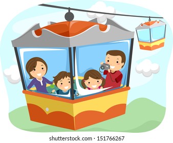 Illustration of a Stickman Family Riding a Cable Car