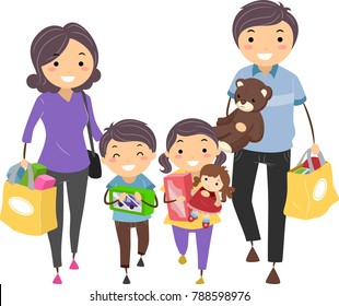 Illustration of Stickman Family Shopping for Toys