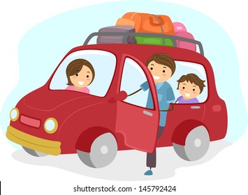 Illustration Of Stickman Family Traveling In A Car