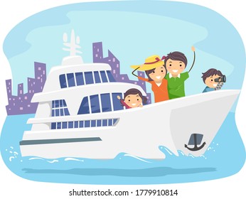 Illustration Of A Stickman Family In A Yacht Tour