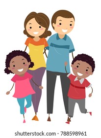 Illustration of Stickman Foster Family with African American Kids