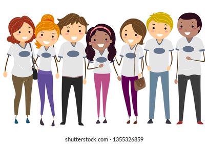 Illustration of Stickman Girl and Guys or Parents Wearing Group Shirt