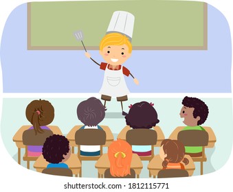 Illustration of a Stickman Kid Boy Student Dressed as a Chef Talking About His Dream Job During Career Day in School