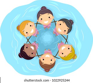 Illustration of Stickman Kid Girls in the Pool. A Synchronized Swimming Team