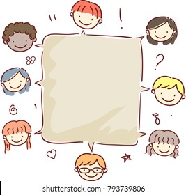 Illustration of Stickman Kids with a Big Speech Bubble as a Chat Box Concept