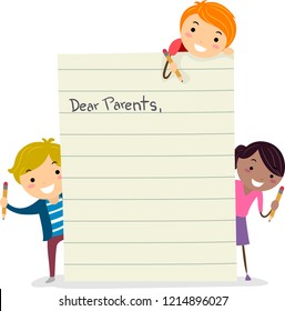 Illustration of Stickman Kids with a Blank Letter for their Parents. Dear Parents Paper