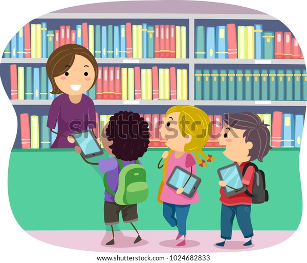 Illustration Stickman Kids Borrowing Ebooks Library Stock Vector ...