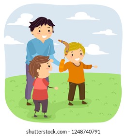 Illustration Of Stickman Kids Boys Learning Boomerang With A Man