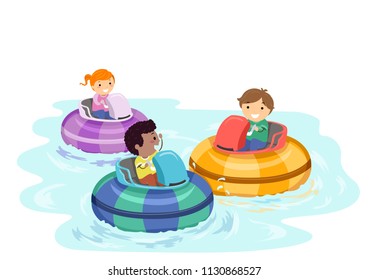 Illustration of Stickman Kids in a Bumper Boat in an Amusement Park