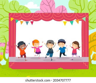 Illustration of Stickman Kids Dancing on an Outdoors Stage