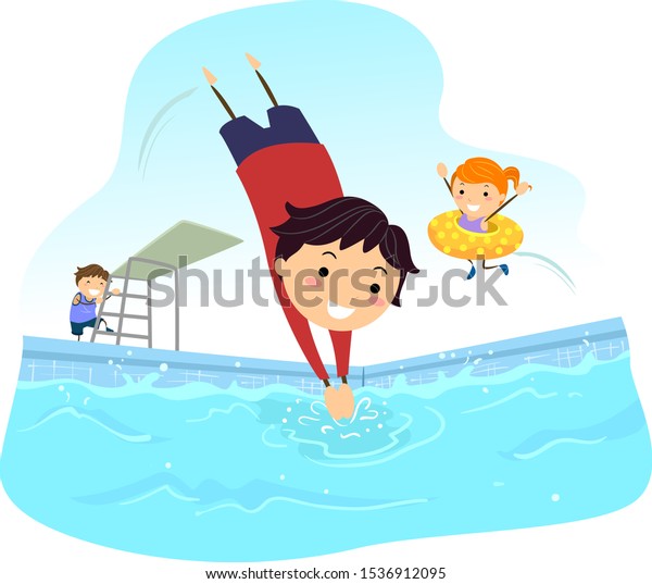 Illustration Stickman Kids Diving Inside Swimming Stock Vector (Royalty ...