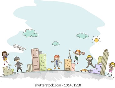 Illustration Of Stickman Kids Dressed As Adults With Different Professions