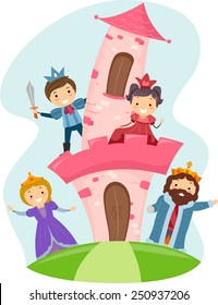 Illustration of Stickman Kids Dressed as Members of a Royal Family