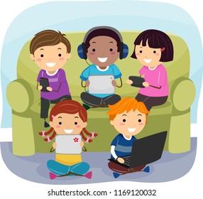 Illustration Stickman Kids Gathering By Couch Stock Vector (Royalty ...