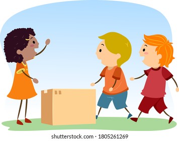 Illustration Of Stickman Kids Helping Another Kid Asking For Help Moving The Box