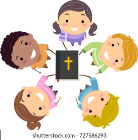 Illustration Of Stickman Kids Holding A Bible