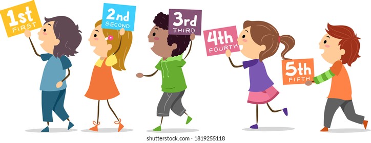 Illustration of Stickman Kids Holding Numbers from First to Fifth