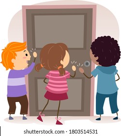 Illustration of Stickman Kids Knocking on a Closed Door