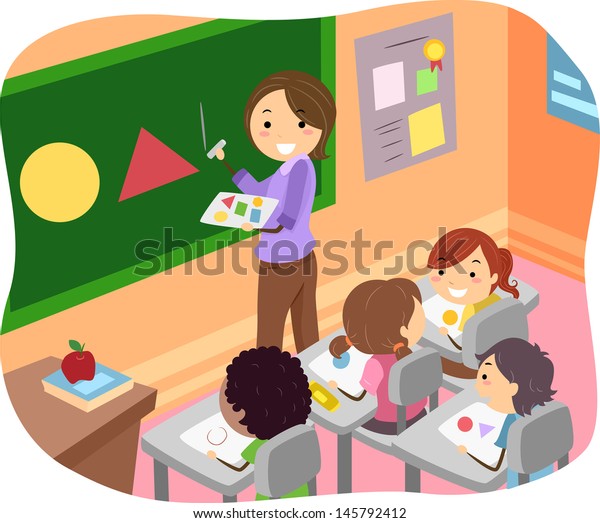 Illustration Stickman Kids Learning Shapes Classroom Stock Vector (Royalty Free) 145792412