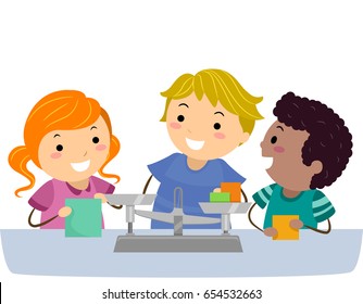 Illustration of Stickman Kids Learning to Use a Measuring Scale for Physics Class