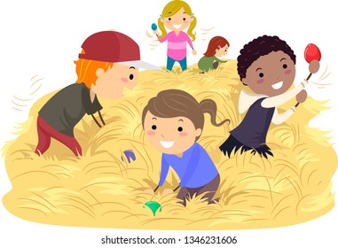 Illustration Of Stickman Kids Looking For Easter Egg During Bendigo Easter Egg Hunt In Australia