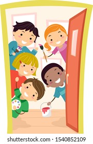 Illustration Stickman Kids Looking Out Inside Stock Vector (royalty 