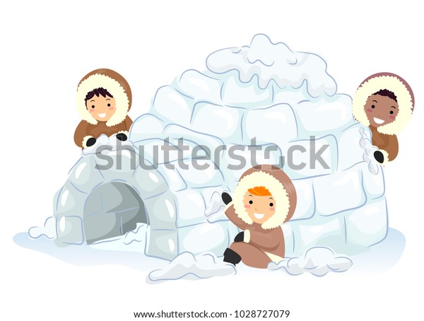 Illustration Stickman Kids Making Igloo Outdoors Stock Vector Royalty Free 1028727079