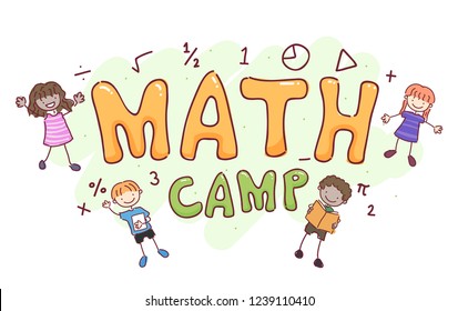 Illustration of Stickman Kids with Math Camp Lettering and Elements