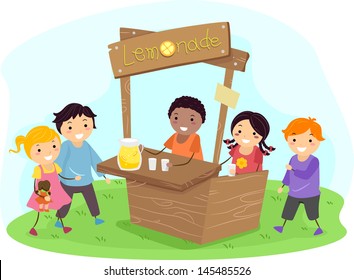 Illustration of Stickman Kids on a Lemonade Stand