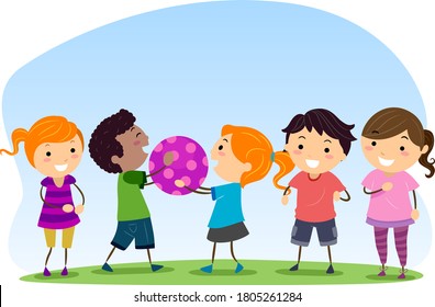 Illustration of Stickman Kids Passing the Ball to Another Playing to Take Turns, Social Skills