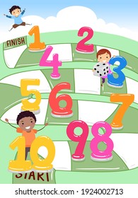 Illustration Of Stickman Kids Playing Board Game With Numbers From One To Ten