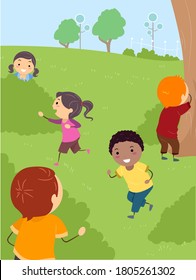 Illustration of Stickman Kids Playing Hide and Seek in the Park