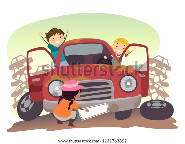 Illustration Stickman Kids Playing Junk Car Stock Vector (Royalty Free ...