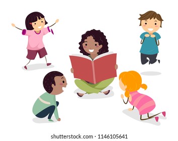 Illustration Of Stickman Kids Playing Out Animal Characters In The Book Read By The Teacher