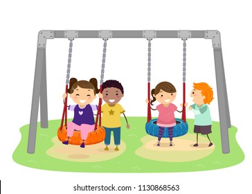 Illustration Stickman Kids Playing Swing Playground Stock Vector 