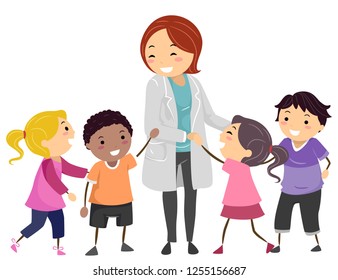 Illustration of Stickman Kids Playing with their Doctor or Psychiatrist for Group Counseling