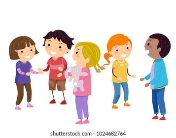 Illustration of Stickman Kids Practicing Social Skills in Class