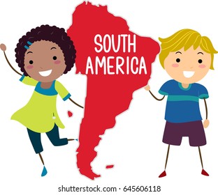 An Illustration of Stickman Kids Presenting the Continent South America