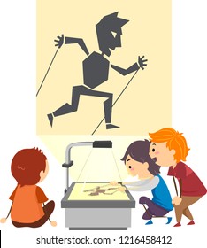 Illustration Of Stickman Kids With A Projector Doing A Shadow Play With Puppet